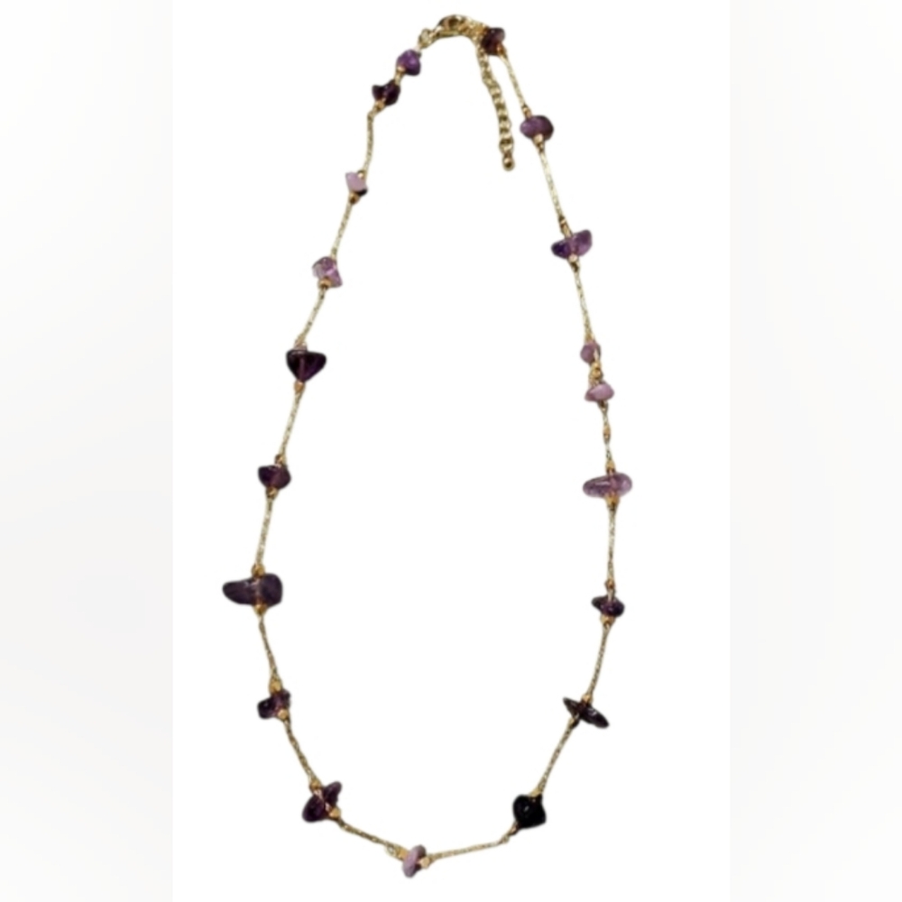 Simulated Amethyst Bead Necklace 16"